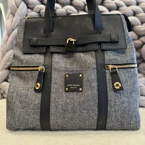 Henri Bendel Black and Gray Tote with Gold Accents